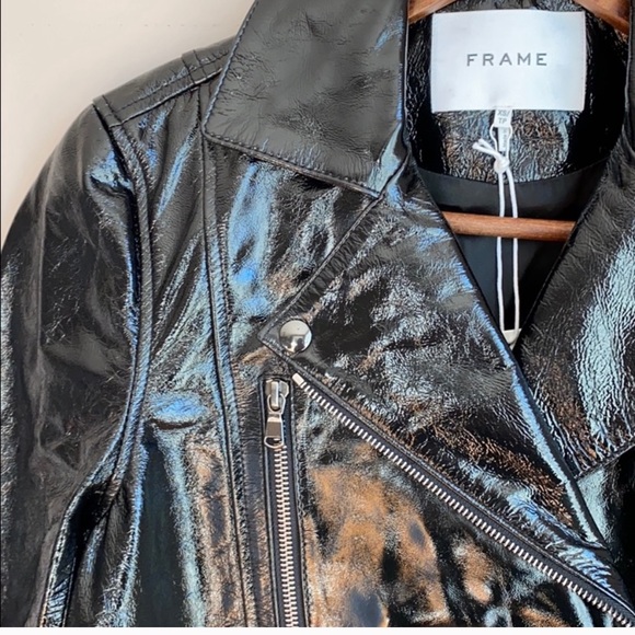 NWT FRAME Patent Leather Moto Jacket SZ XS - Picture 3 of 11